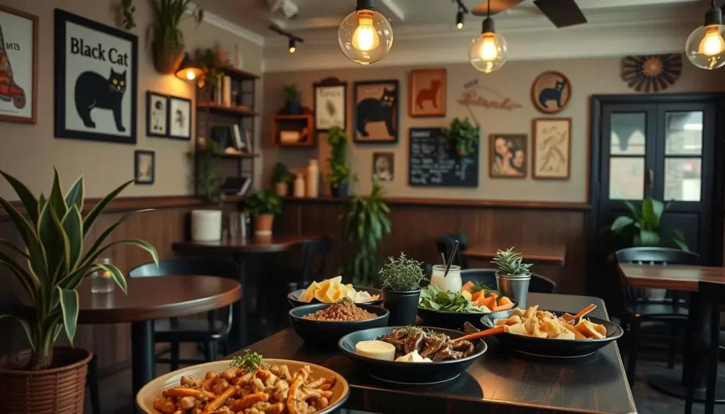 Image of Black Cat Café's cozy interior and vegan comfort food