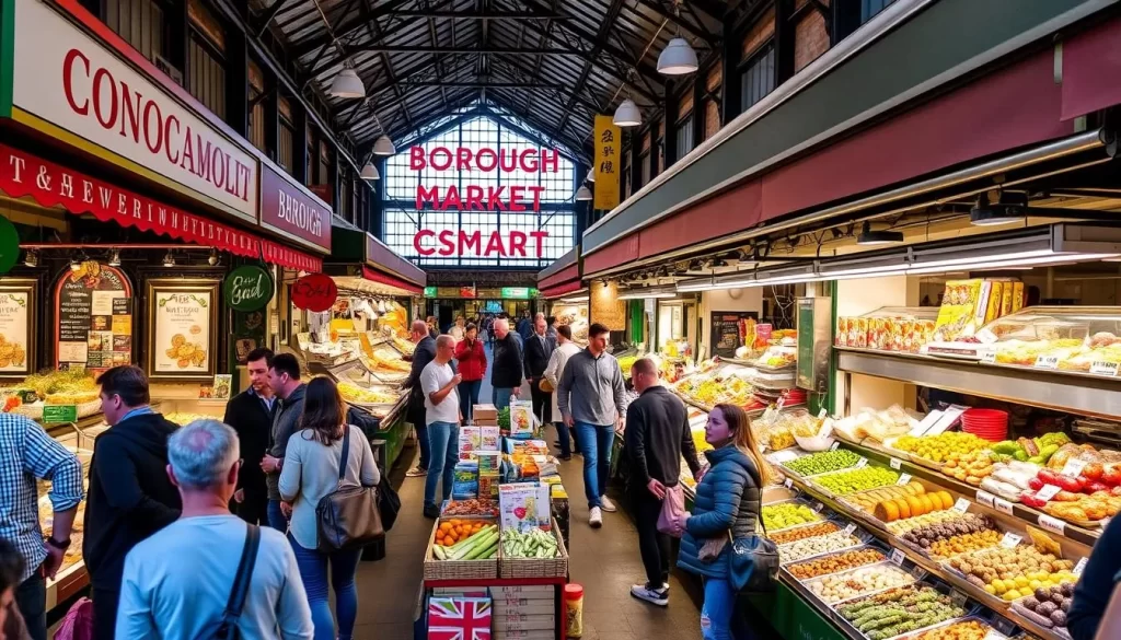 Image of Borough Market London food stalls