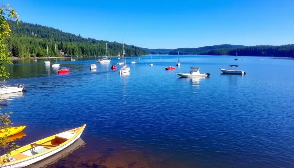 Image of Brereton Lake with boats and kayaks on the water