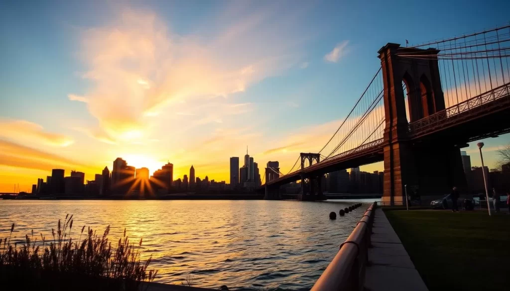 Image of Brooklyn Bridge Park's waterfront with the Manhattan skyline in the background
