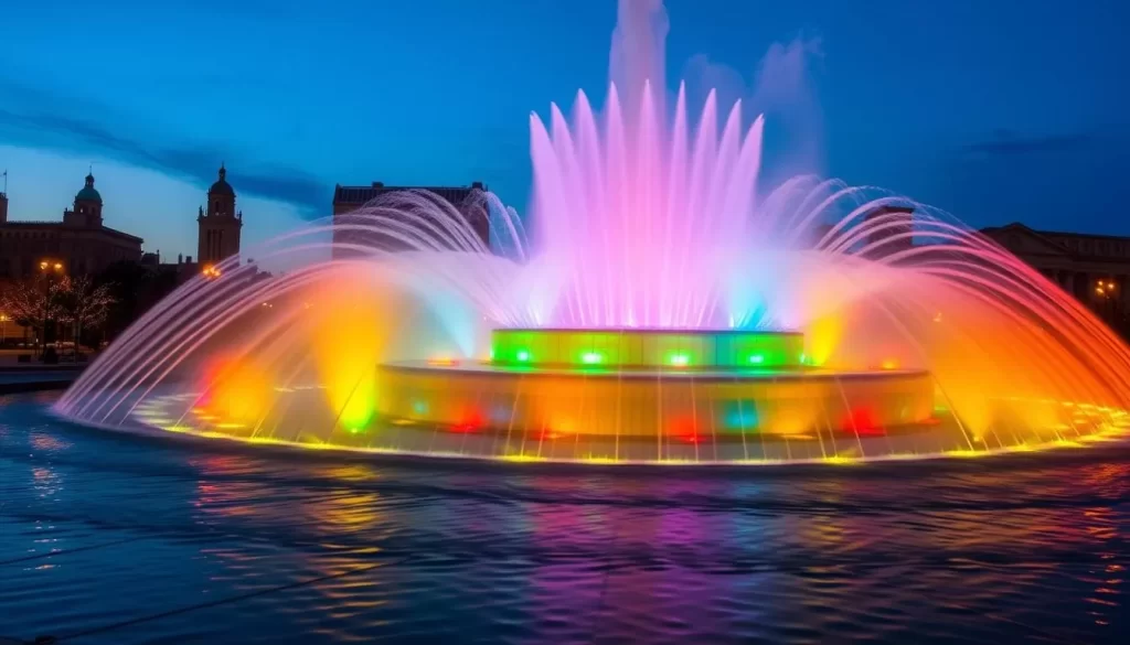 Image of Buckingham Fountain in Grant Park during a water show.