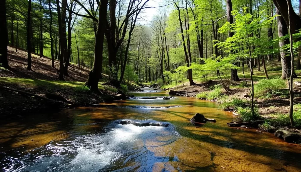 Image of Čačalica Memorial Park with a serene forest and a spring