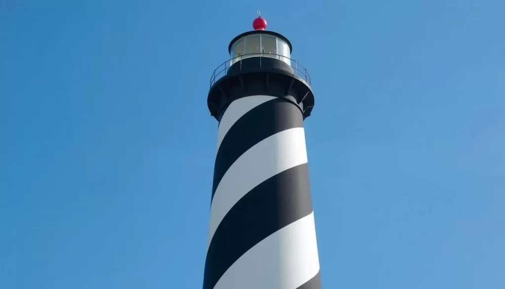 Image of Cape Hatteras Lighthouse with its distinctive black and white spiral design