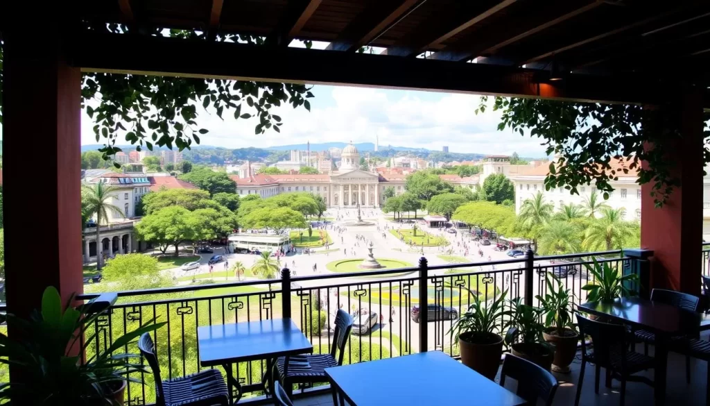 Image of Casa del Café's terrace with a view of Parque Central