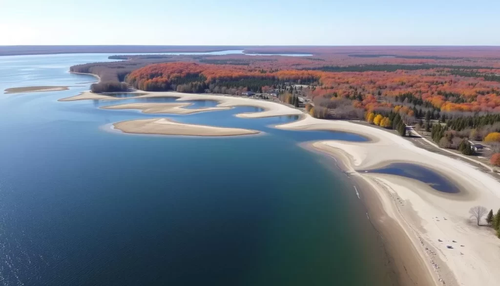 Image of Cedar Lake's shoreline with multiple beaches