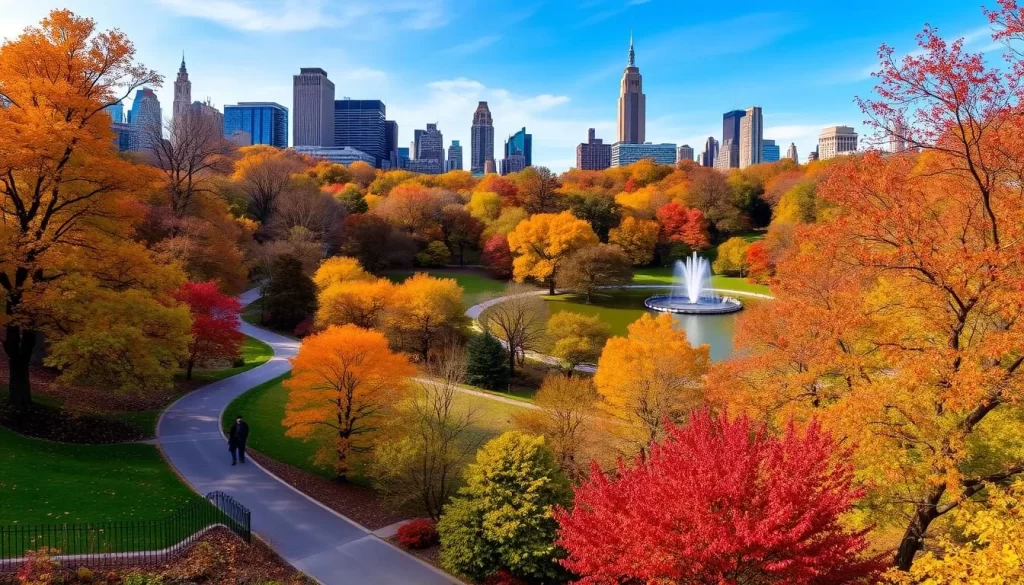 Image of Central Park's scenic landscape during autumn