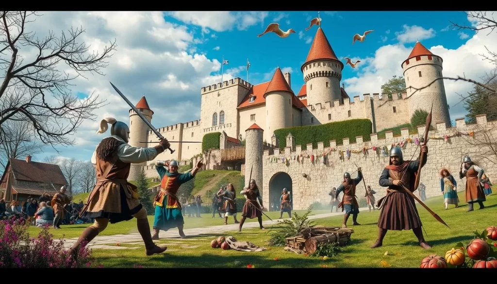 Image of Cesis Castle with medieval reenactments