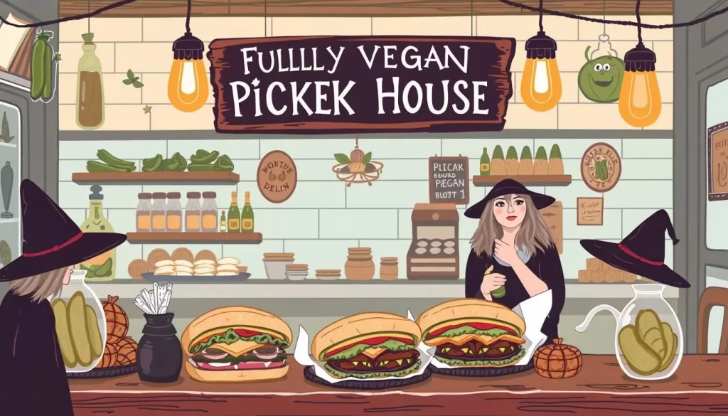 Image of Coven of Wiches' fully vegan deli and pickle house, featuring their signature sandwiches