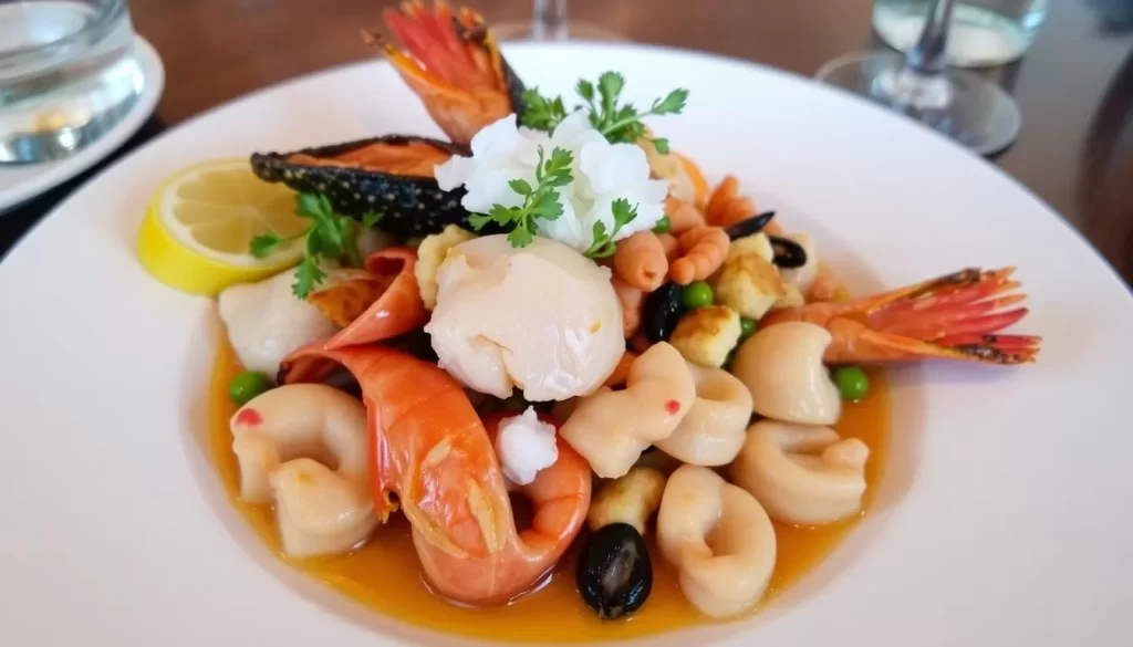 Image of Crudo e Nudo Santa Monica's beautifully plated seafood dish