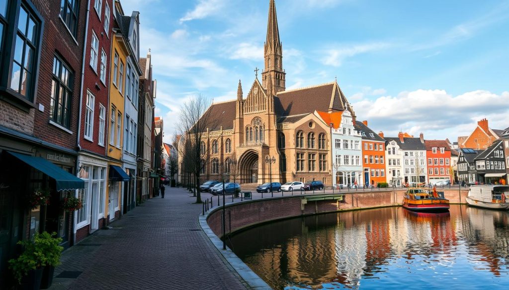 Image of Delft's historic city center with the Old Church