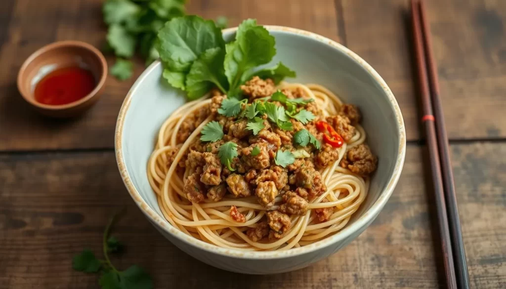 Image of Facing Heaven's dan dan noodles with vegan mince