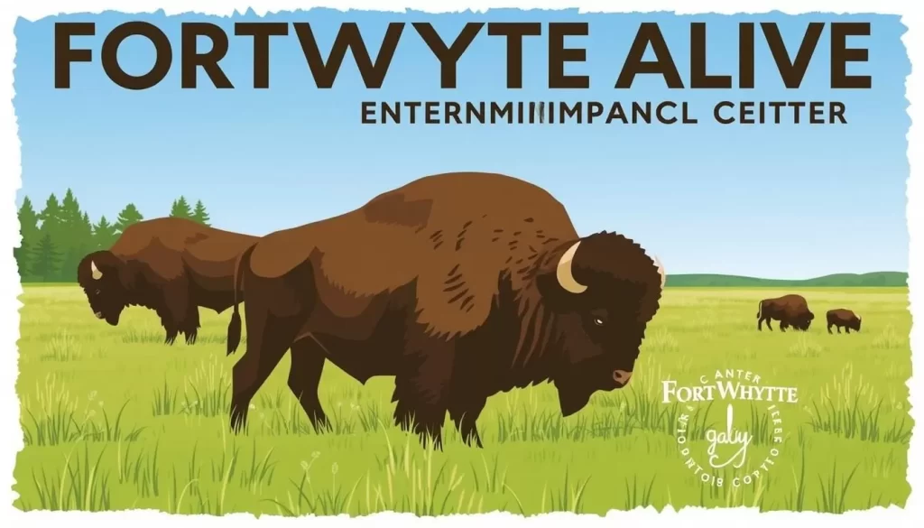 Image of FortWhyte Alive Environmental Center with bison grazing in a meadow
