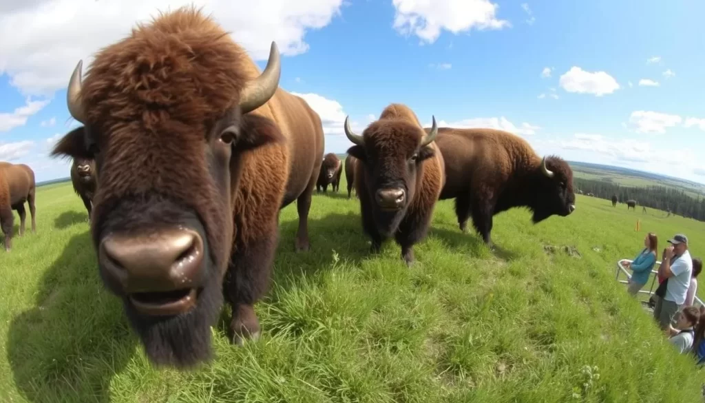 Image of FortWhyte Alive's bison safari experience.