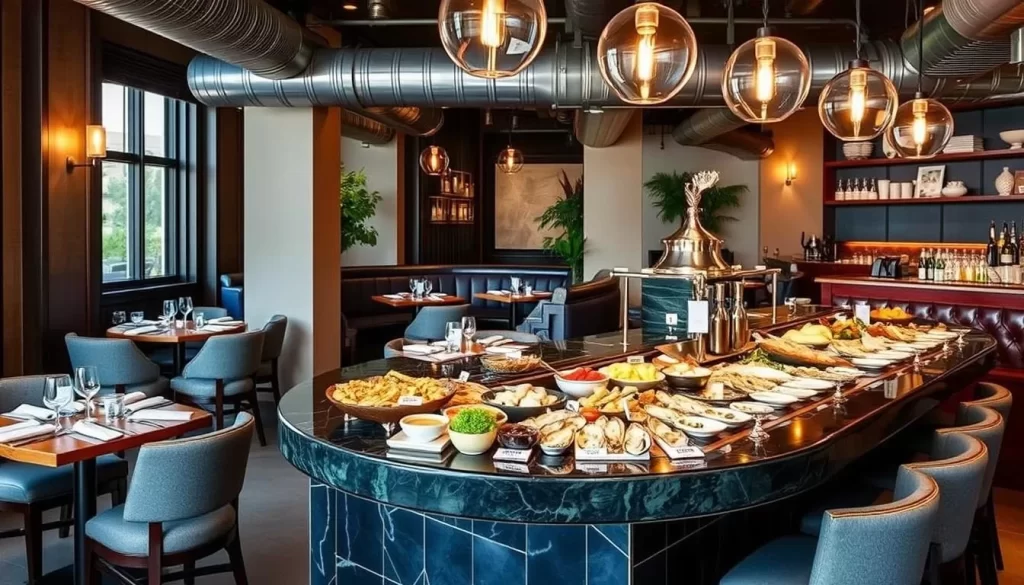 Image of Found Oyster East Hollywood's stylish dining area with a raw bar selection