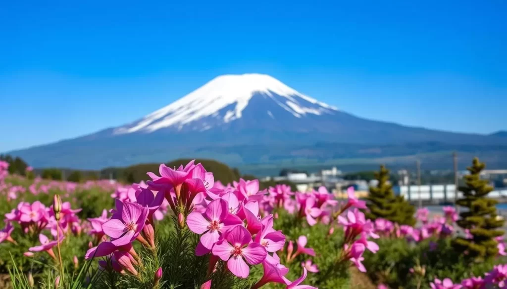 Image of Fuji Shibazakura Festival with Mt. Fuji in the background