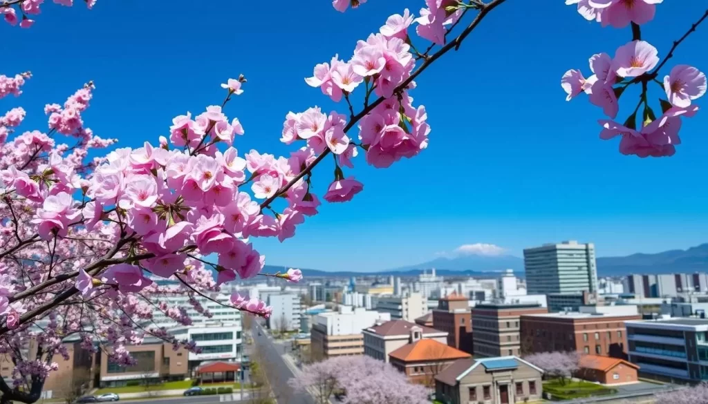 Image of Fukushima City during cherry blossom season