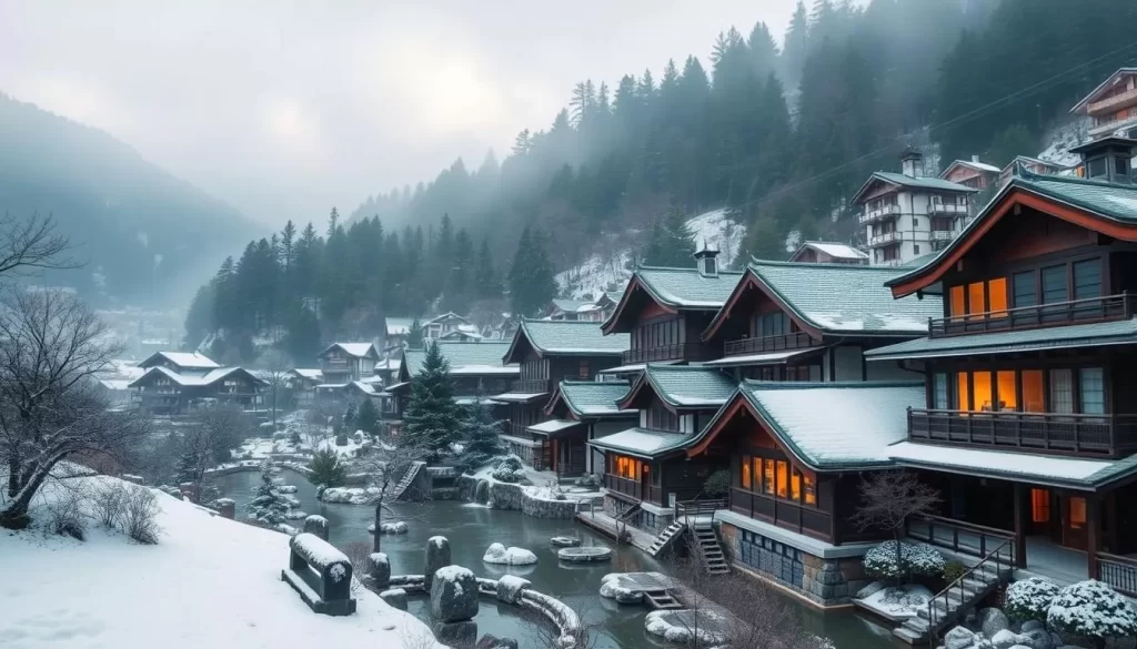 Image of Ginzan Onsen's picturesque hot spring town with traditional ryokans