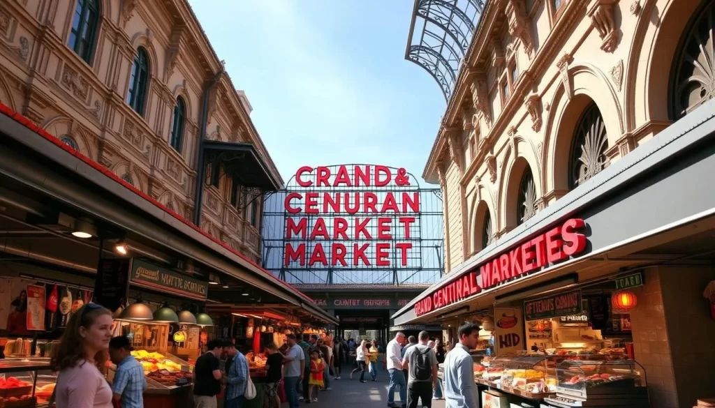Image of Grand Central Market's vibrant food stalls and historic architecture