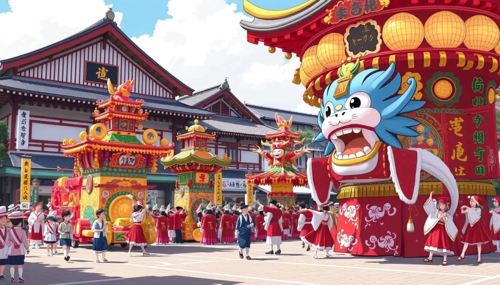 Image of Hachinohe Sansha Taisai festival floats and performers
