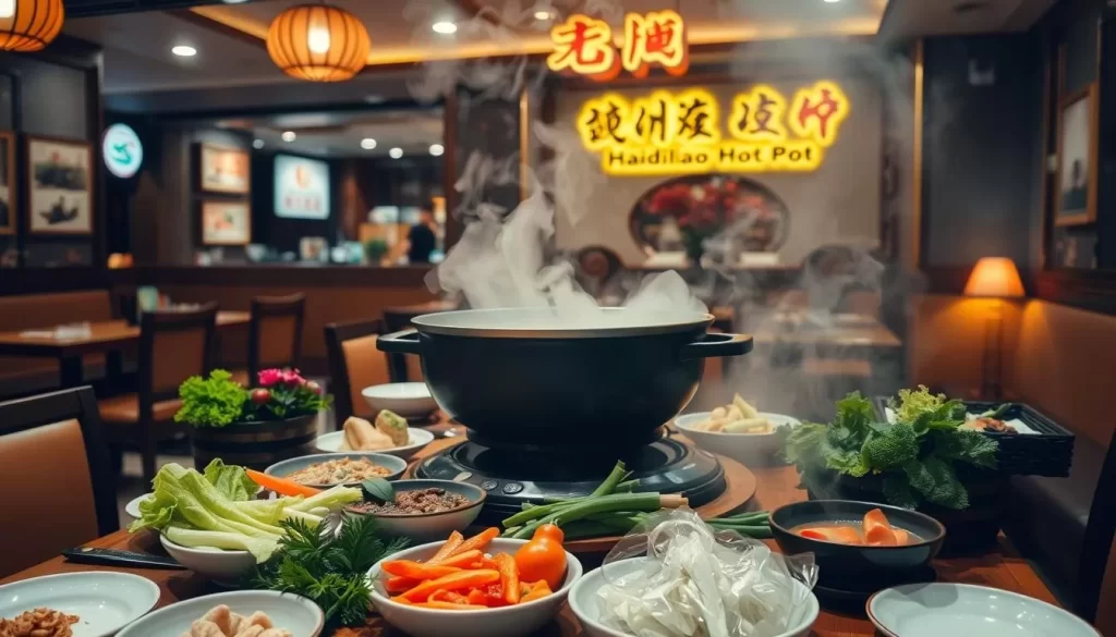 Image of Haidilao Hot Pot's interior with a hot pot in action