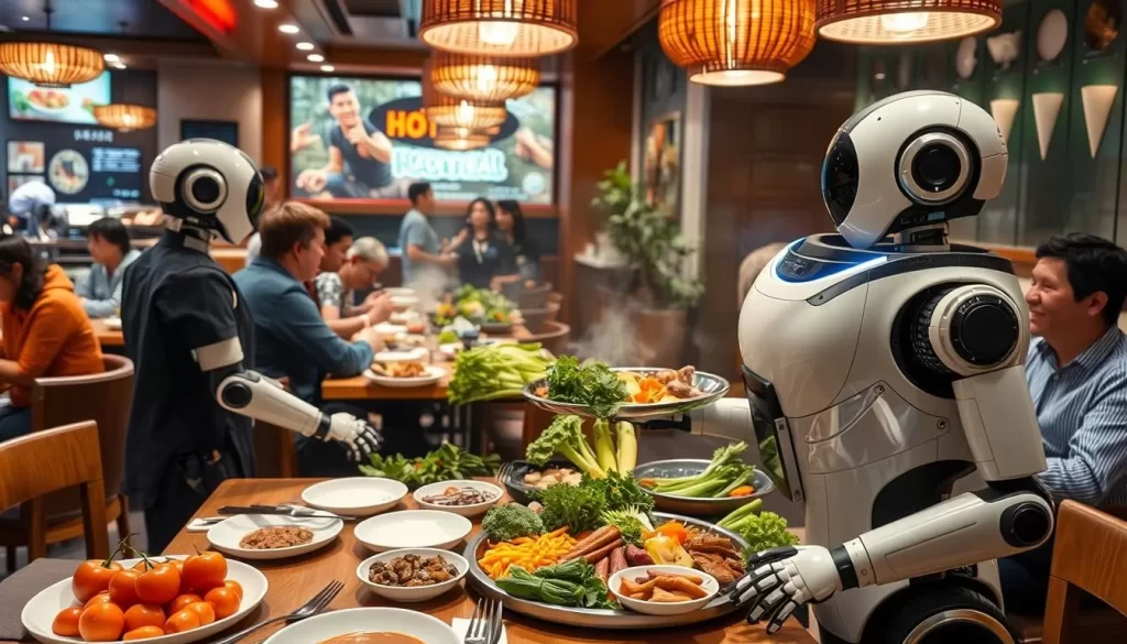Image of Haidilao HotPot's robot servers bringing out ingredients