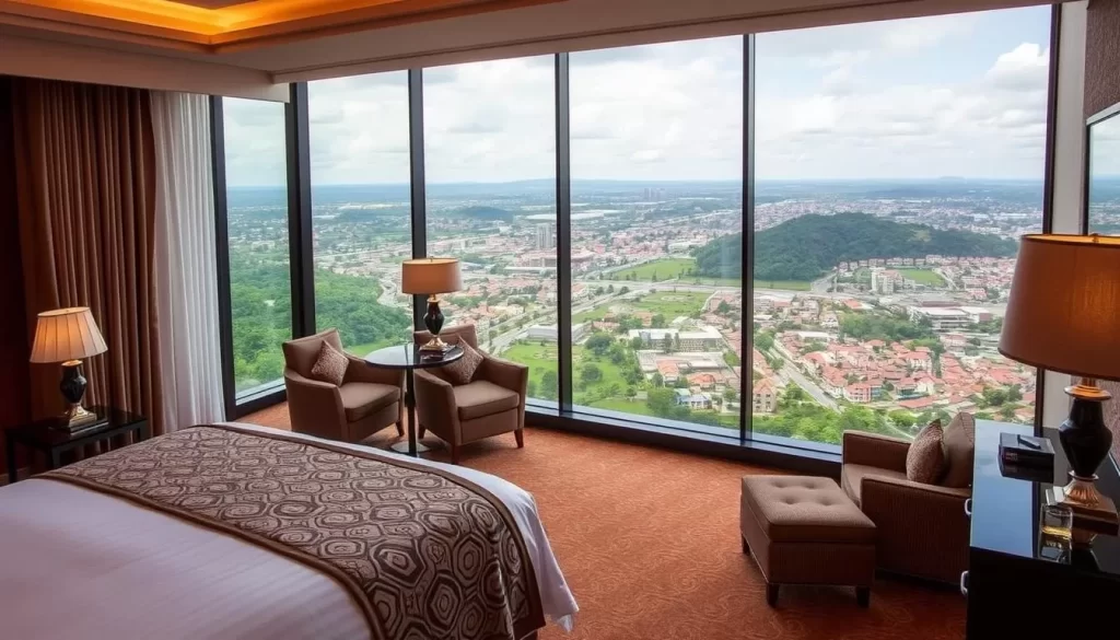 Image of Heaven Boutique Hotel's luxurious room with a view of Kigali city
