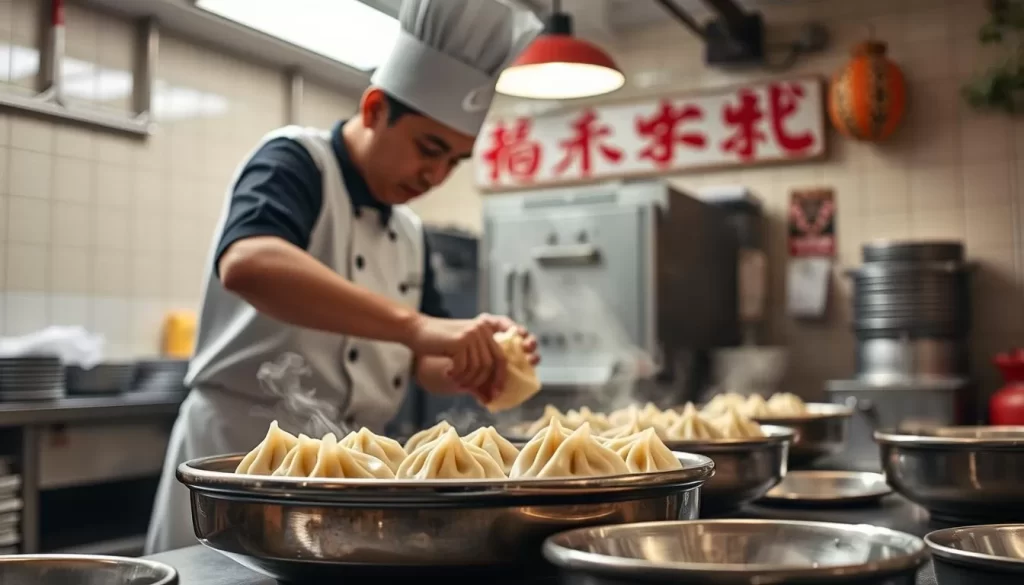 Image of Hing Kee's soup dumplings being made in the kitchen
