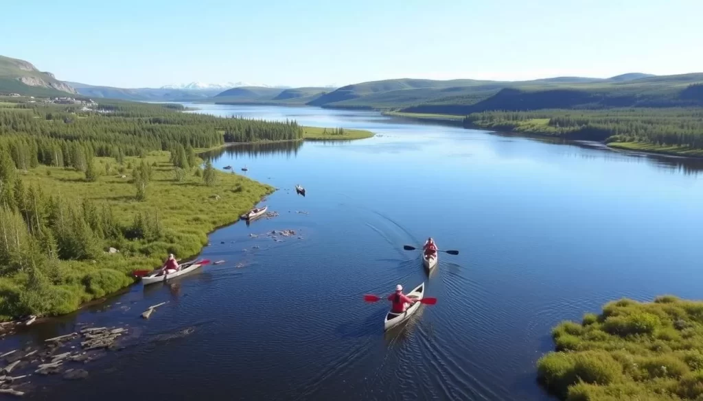 Image of Inuujaarvik Territorial Park with canoeists on the Thelon River