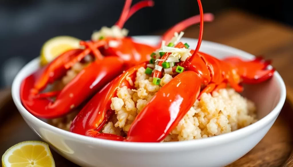Image of JM Seafood's twin lobster sticky rice, showcasing the dish's rich flavors and ingredients.