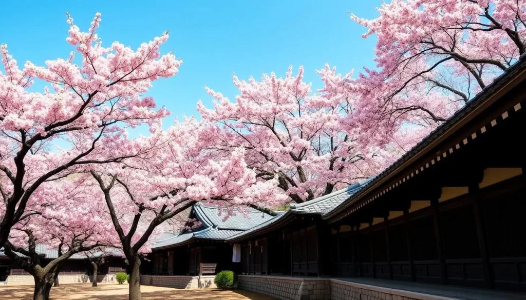 Image of Kakunodate Samurai District with traditional samurai houses and cherry blossoms