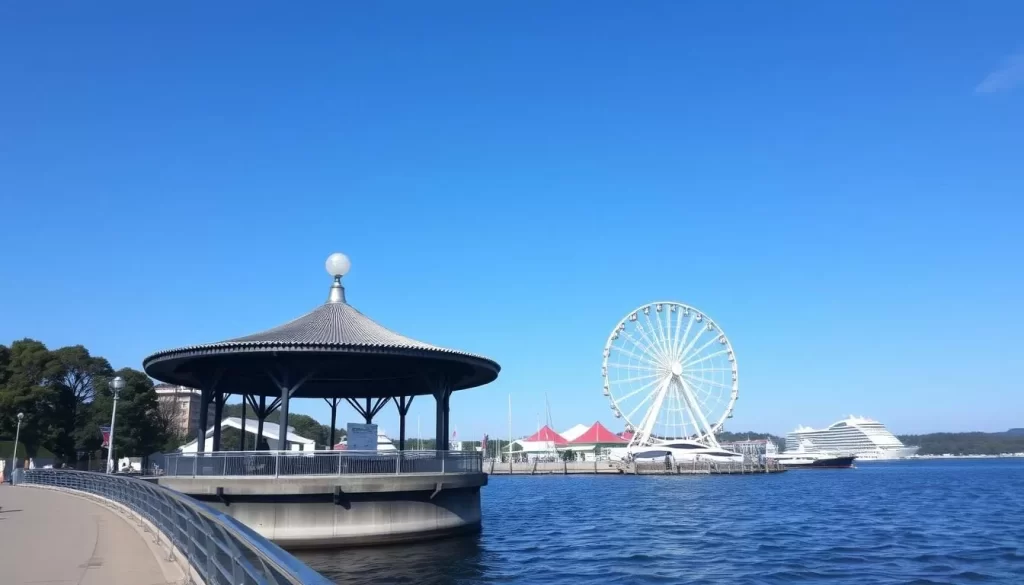 Image of Kasai Rinkai Park's waterfront with a Ferris wheel in the background