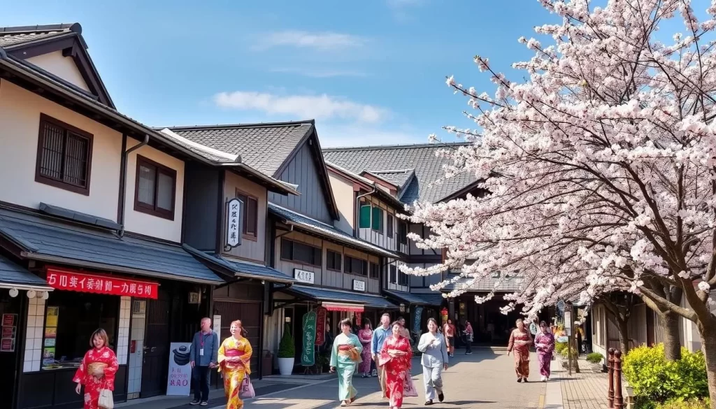 Image of Kawagoe's traditional street with kura-zukuri warehouses and people wearing yukata