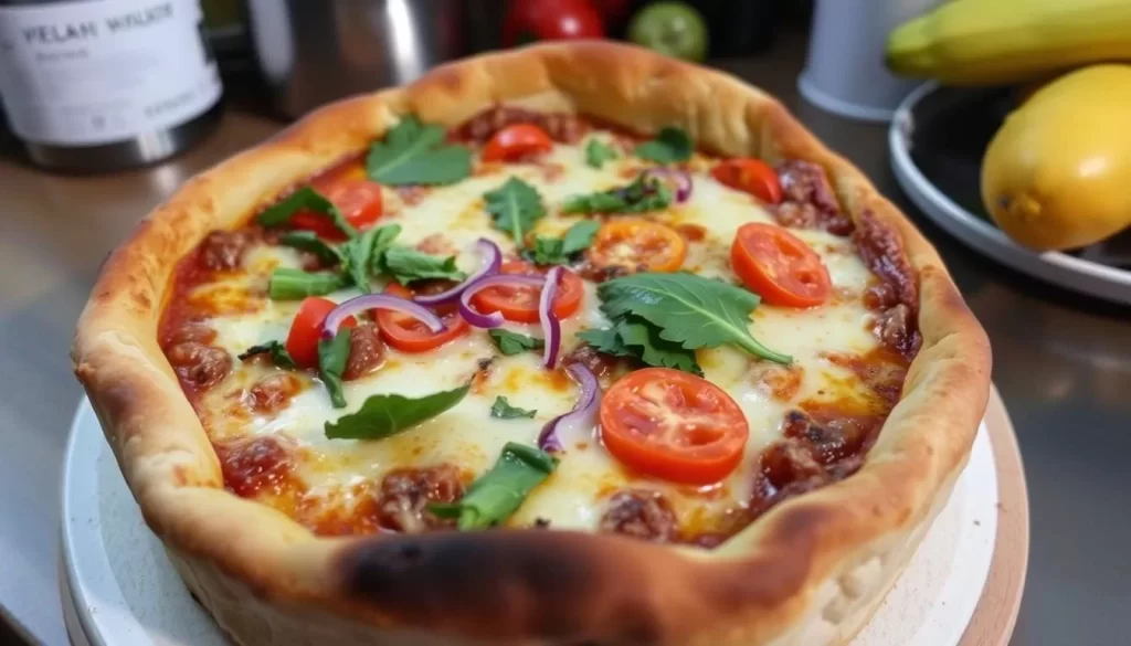 Image of Kitchen17's vegan deep dish pizza