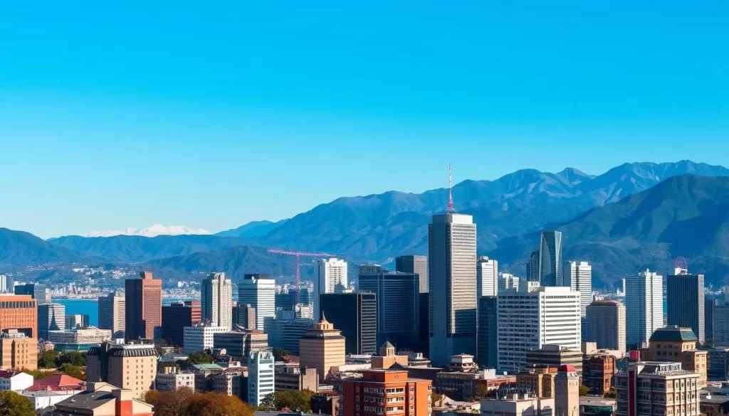 Image of Kobe cityscape with mountains in the background