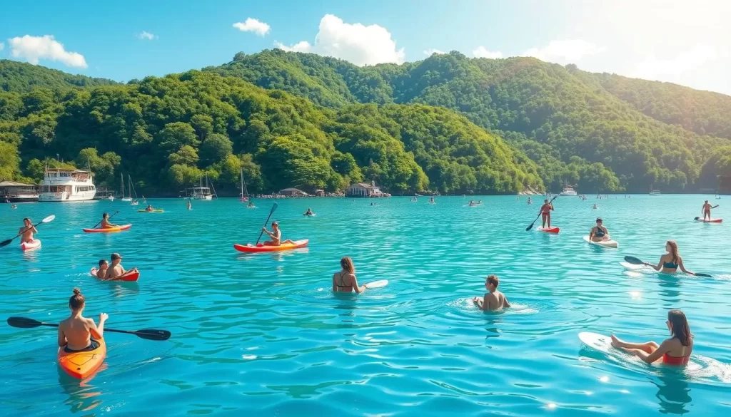 Image of Kojima Bay during summer with people enjoying water activities