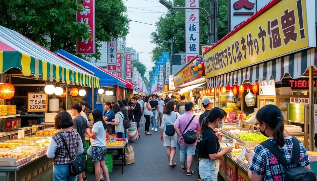 Image of Kumamoto Prefecture's local food festival with various street food stalls