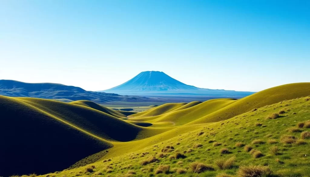 Image of Kusasenri grasslands with a volcanic landscape in the background