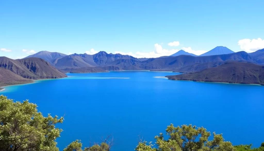 Image of Lake Coatepeque with crystal-clear waters and surrounding volcanic landscape