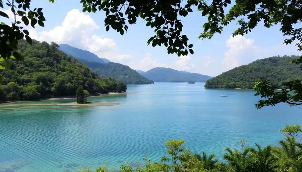 Image of Lake Mashu with crystal-clear water surrounded by lush greenery