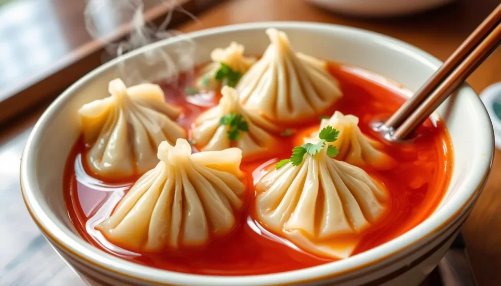 Image of Lao Peng You's dumplings in hot and sour broth