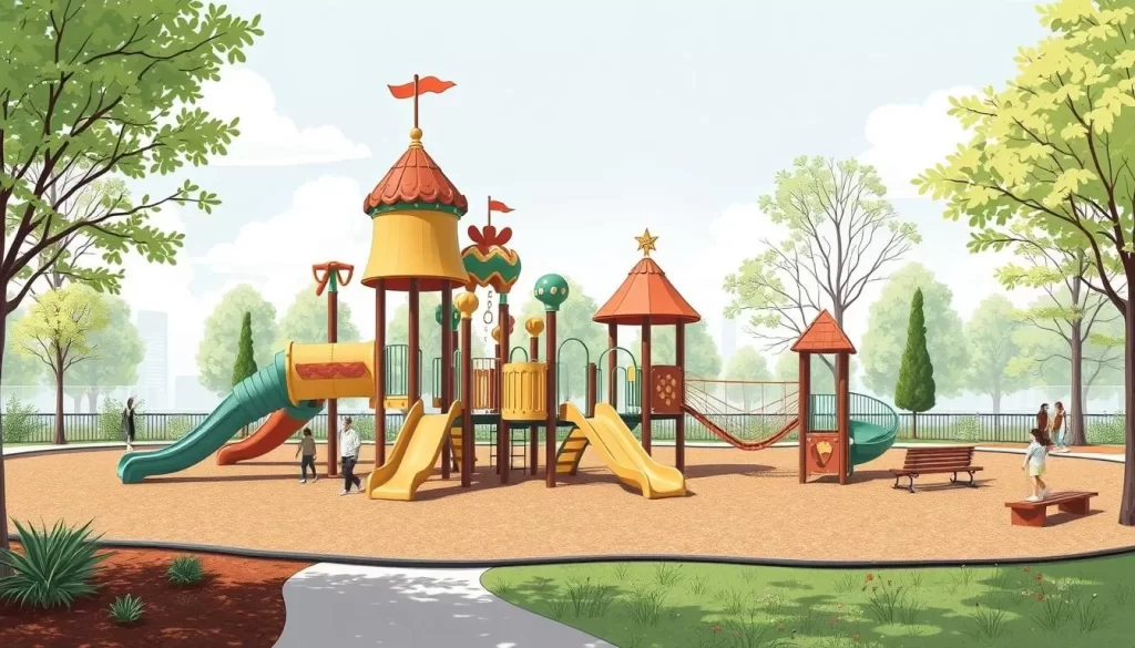 Image of Maggie Daley Park's playground with its unique, fanciful design.