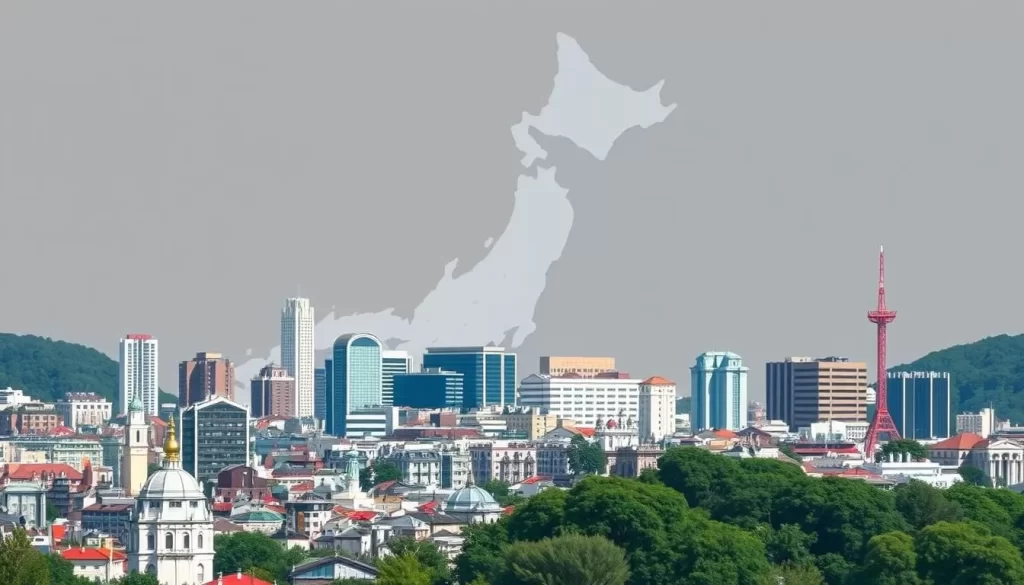 Image of Matsuyama cityscape with a map of Ehime Prefecture in the background