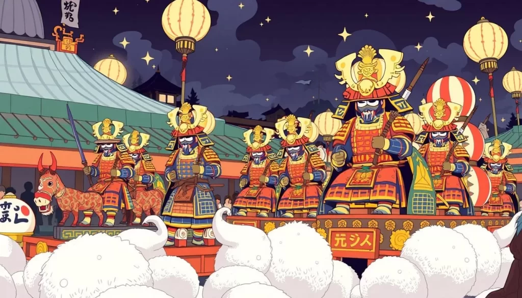 Image of Mikuni Festival floats with samurai figures