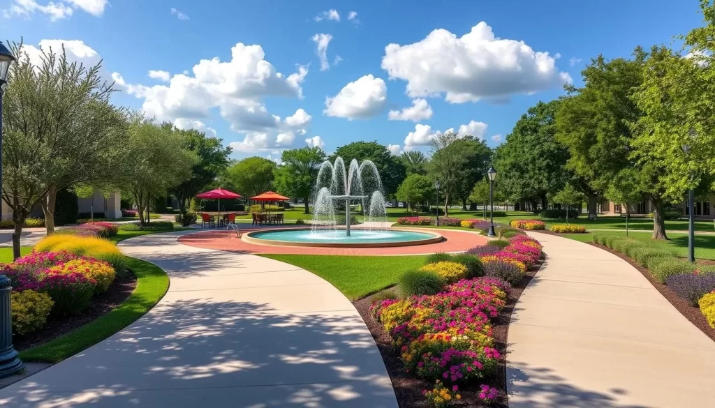 Image of Millennium Park Lake Charles with a splash pad and walking paths