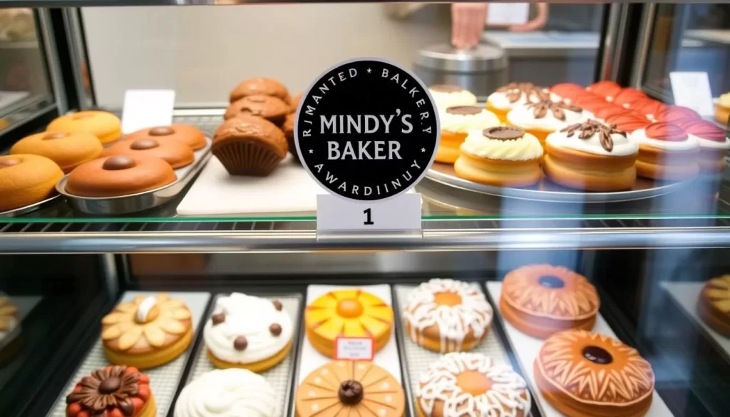 Image of Mindy's Bakery display case with James Beard Award-winning pastries