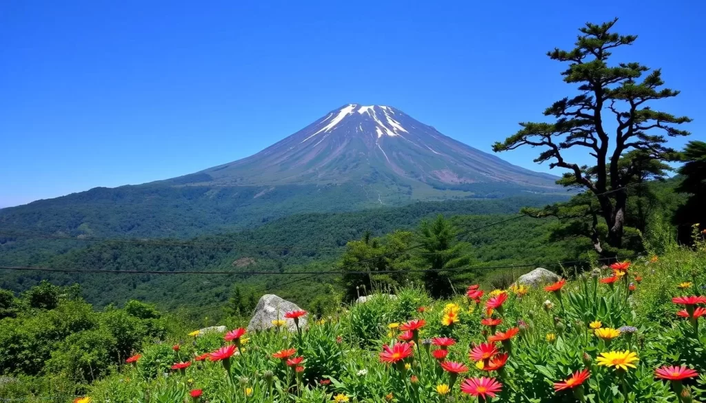 Image of Mt. Bandai with its surrounding natural beauty