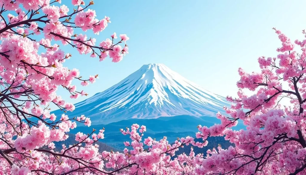 Image of Mt. Yoshino during cherry blossom season