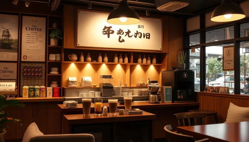 Image of My Coffee and Cream's cozy interior with a variety of Japanese teas and coffee