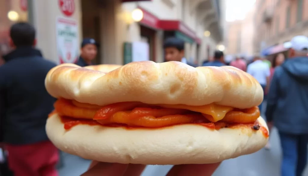 Image of Napoli on the Road's pizza canotto with an inflated rim and soft crust