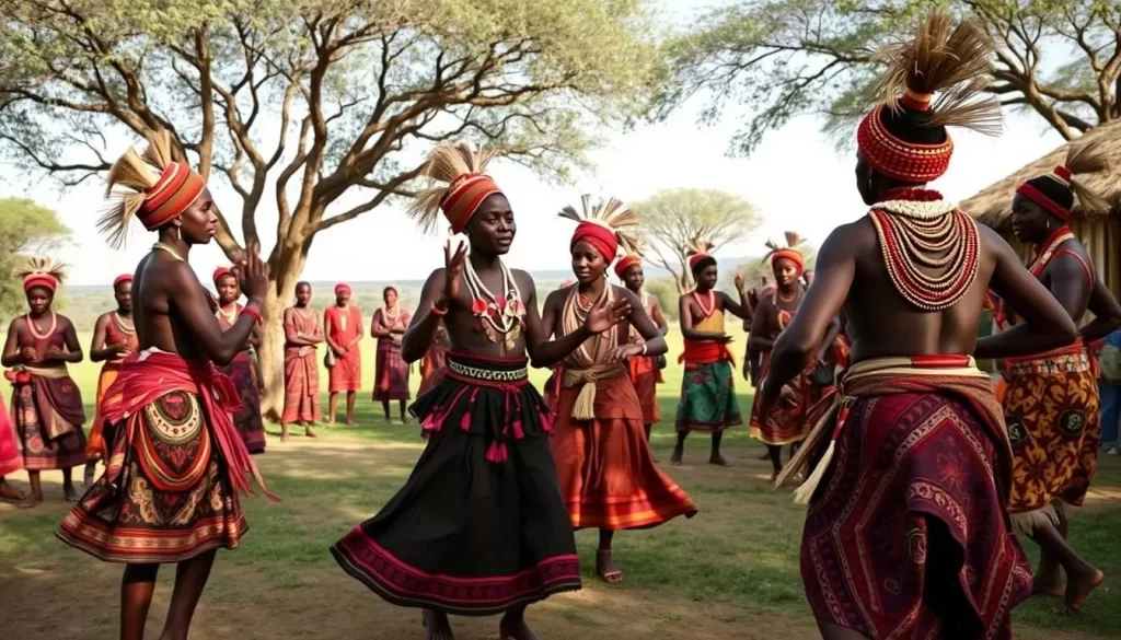 Image of Ngoni people performing traditional dances at Mtenguleni village